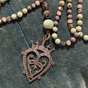 Large Sterling Silver Luckenbooth Heart Crown Charm long amazonite necklace